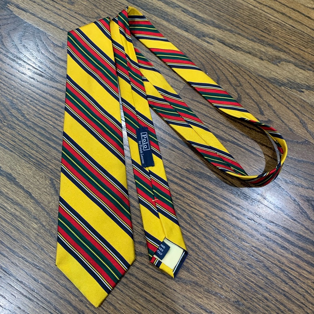 Vintage Polo by Ralph Lauren 100% Silk Tie Yellow Striped Made in Italy
